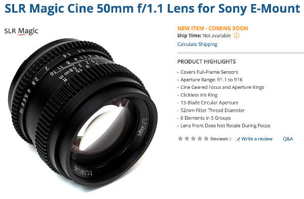 Sony E マウント 50mm F1.1 大口径 レンズ SLR Magic 【公式通販】